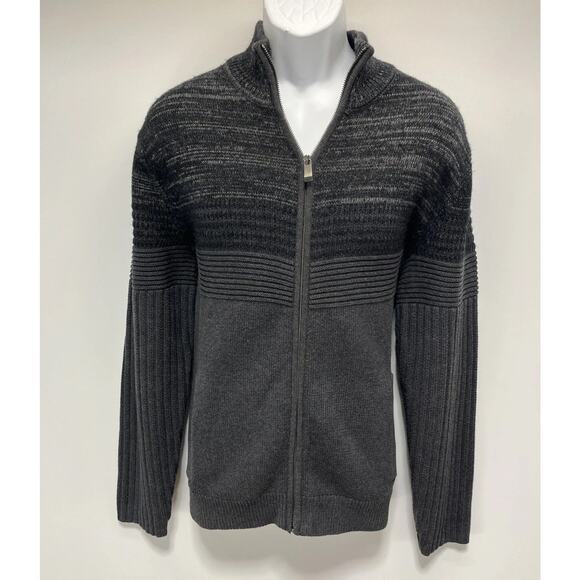 Calvin Klein Sweater Jacket Size Large Men Full Zip Ribbed Heavyweight Mock Neck - Picture 1 of 7